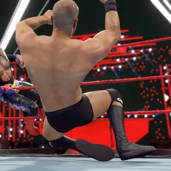 Rey Mysterio performing his signature 619 on Cesaro