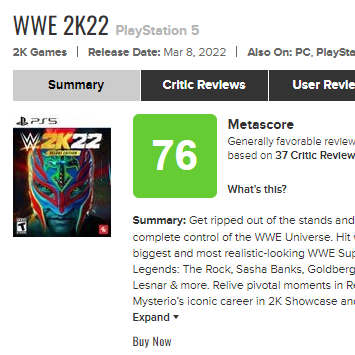 WWE 2k22's Meta Critic rating.  The highest in recent history.