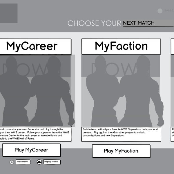 Wireframes for the End of Match screen, guiding new players into the easier game modes.